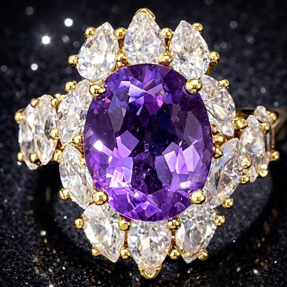 Suzanne Somers vintage purple amethyst CZ statement cocktail ring band gold HSN